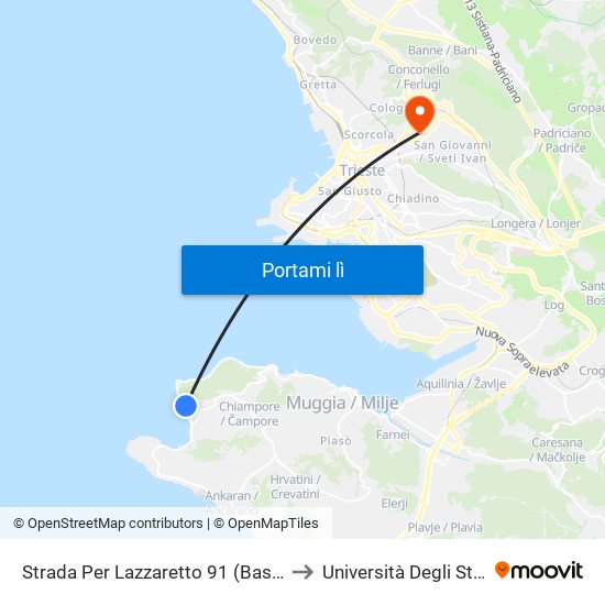 Strada Per Lazzaretto 91 (Base Logistica Militare) to Università Degli Studi Di Trieste map