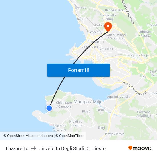 Lazzaretto to Università Degli Studi Di Trieste map