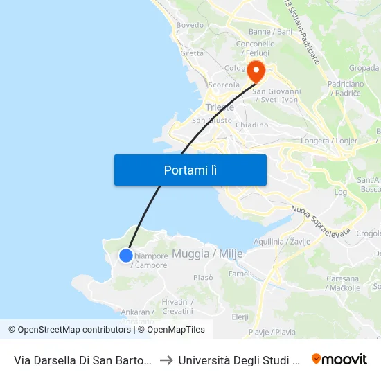 Via Darsella Di San Bartolomeo 18 to Università Degli Studi Di Trieste map