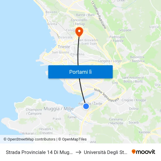 Strada Provinciale 14 Di Muggia (Ex Raffineria) to Università Degli Studi Di Trieste map