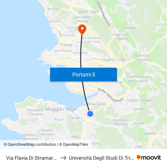 Via Flavia Di Stramare 99 to Università Degli Studi Di Trieste map