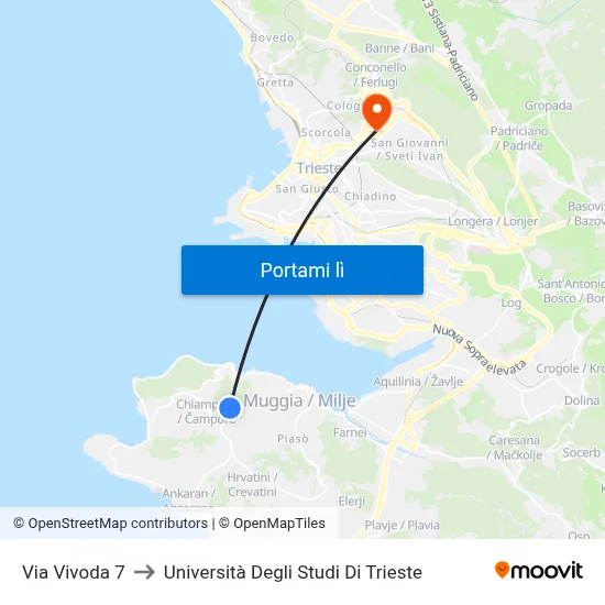 Via Vivoda 7 to Università Degli Studi Di Trieste map