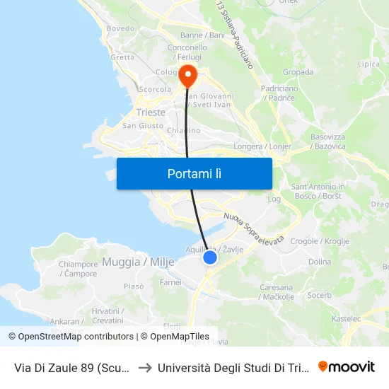 Via Di Zaule 89 (Scuola) to Università Degli Studi Di Trieste map