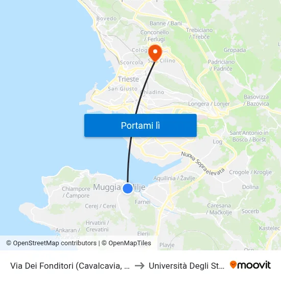 Via Dei Fonditori (Cavalcavia, Direzione Aquilinia) to Università Degli Studi Di Trieste map