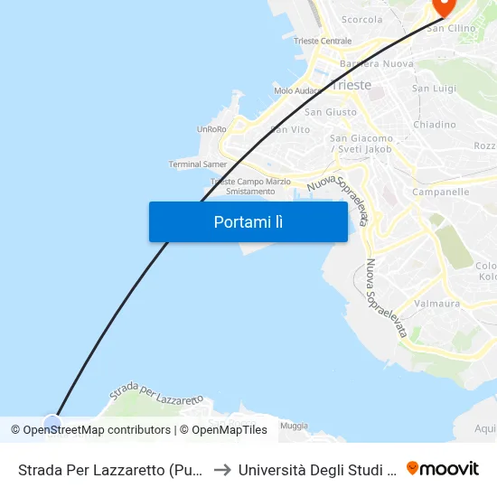 Strada Per Lazzaretto (Punta Sottile) to Università Degli Studi Di Trieste map