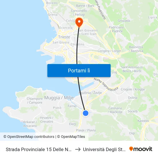 Strada Provinciale 15 Delle Noghere 44 (Famila) to Università Degli Studi Di Trieste map