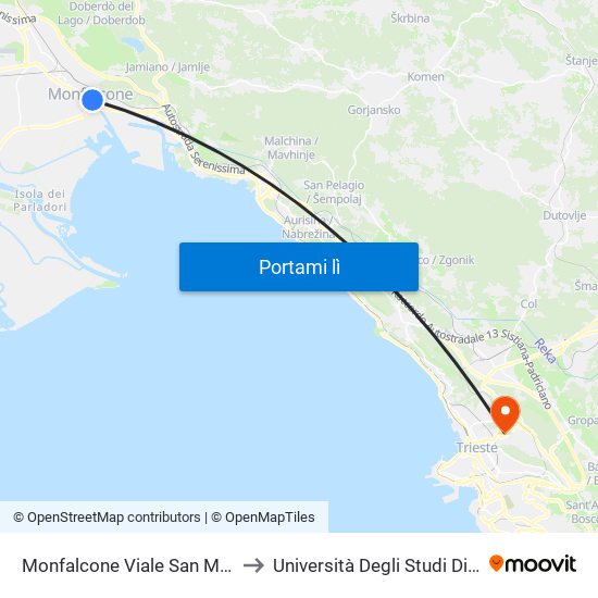 Monfalcone Viale San Marco 60 to Università Degli Studi Di Trieste map