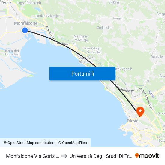 Monfalcone Via Gorizia 21 to Università Degli Studi Di Trieste map