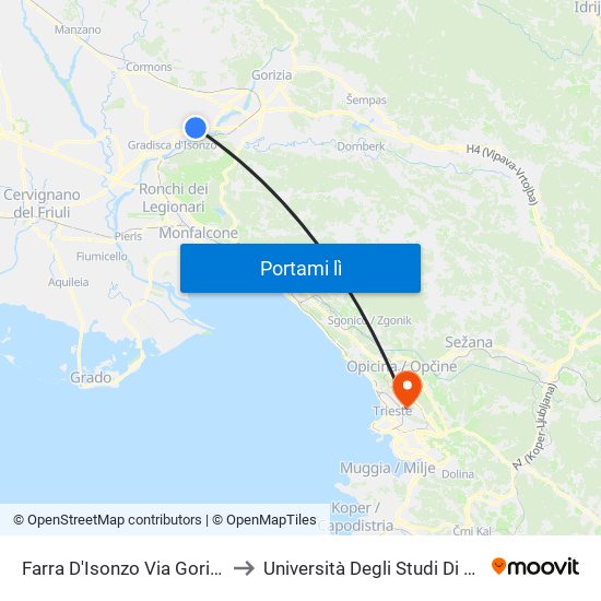 Farra D'Isonzo Via Gorizia 71 to Università Degli Studi Di Trieste map