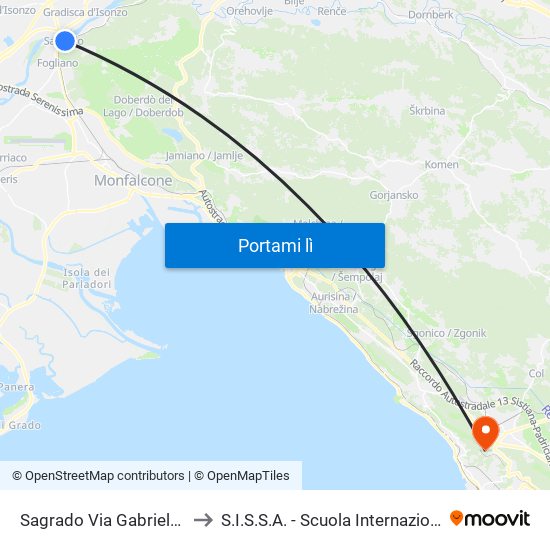 Sagrado Via Gabriele D'Annunzio (Fronte 11) to S.I.S.S.A. - Scuola Internazionale Superiore Di Studi Avanzati map