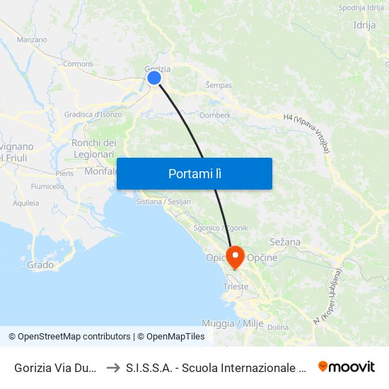 Gorizia Via Duca D'Aosta 42 to S.I.S.S.A. - Scuola Internazionale Superiore Di Studi Avanzati map