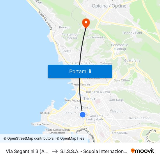 Via Segantini 3 (Angolo Via Dei Navali) to S.I.S.S.A. - Scuola Internazionale Superiore Di Studi Avanzati map