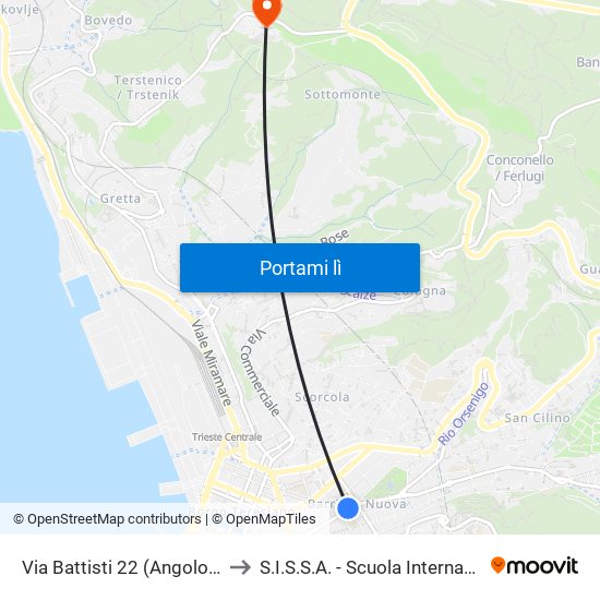 Via Battisti 22 (Angolo Via Giuseppe Lorenzo Gatteri) to S.I.S.S.A. - Scuola Internazionale Superiore Di Studi Avanzati map