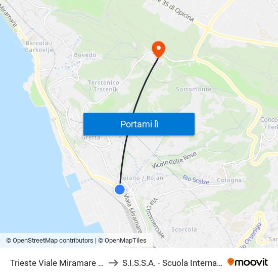 Trieste Viale Miramare (Fronte Civico 14, Largo Roiano) to S.I.S.S.A. - Scuola Internazionale Superiore Di Studi Avanzati map