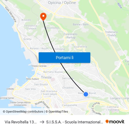 Via Revoltella 130 (Chiesa, Scuola) to S.I.S.S.A. - Scuola Internazionale Superiore Di Studi Avanzati map