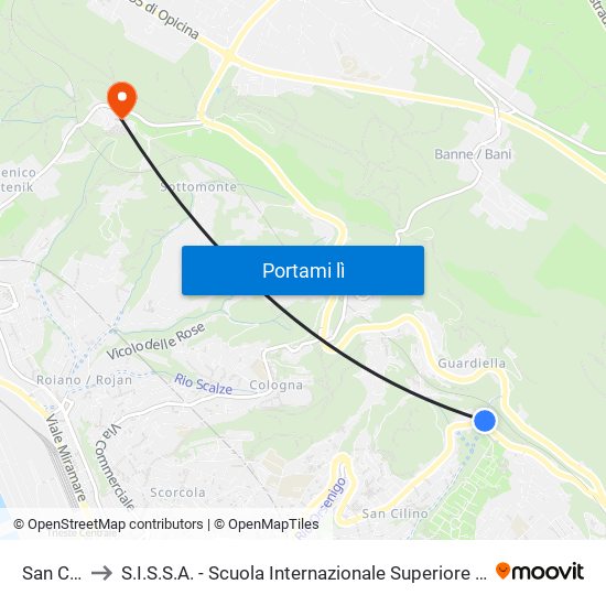 San Cilino to S.I.S.S.A. - Scuola Internazionale Superiore Di Studi Avanzati map