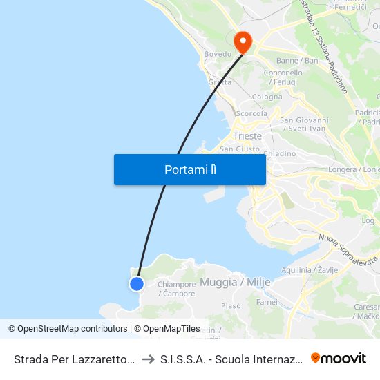 Strada Per Lazzaretto 91 (Base Logistica Militare) to S.I.S.S.A. - Scuola Internazionale Superiore Di Studi Avanzati map