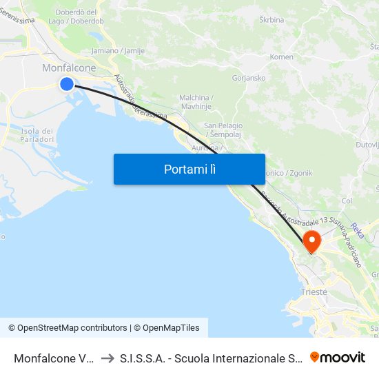 Monfalcone Via Gorizia 21 to S.I.S.S.A. - Scuola Internazionale Superiore Di Studi Avanzati map