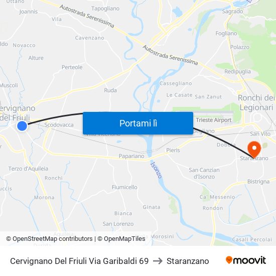 Cervignano Del Friuli Via Garibaldi 69 to Staranzano map