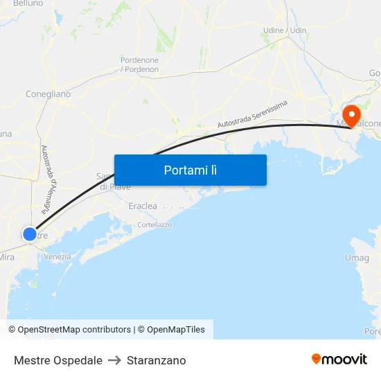 Mestre Ospedale to Staranzano map