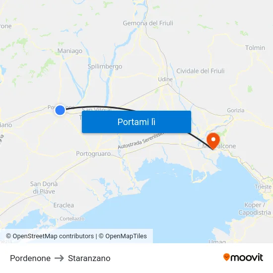 Pordenone to Staranzano map