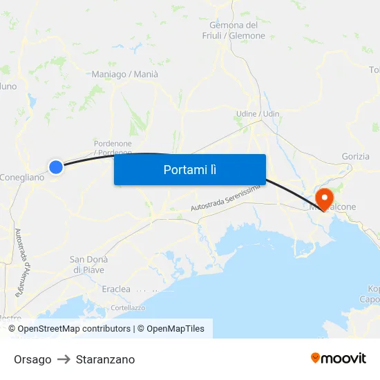 Orsago to Staranzano map