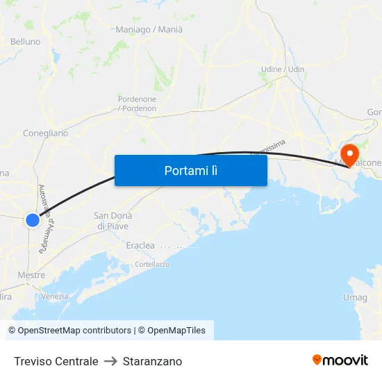 Treviso Centrale to Staranzano map