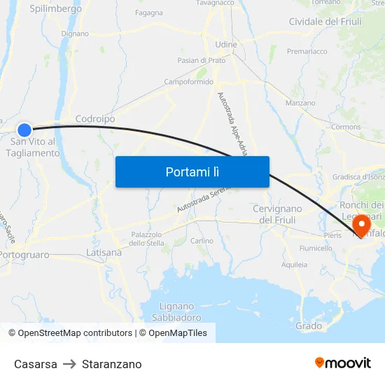 Casarsa to Staranzano map