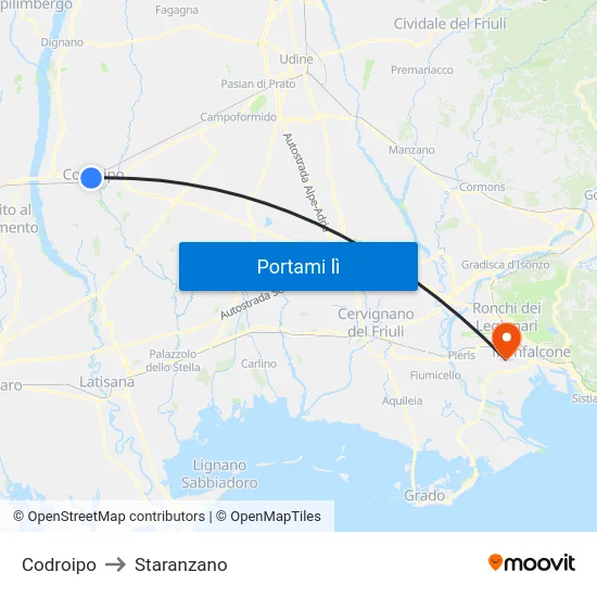 Codroipo to Staranzano map