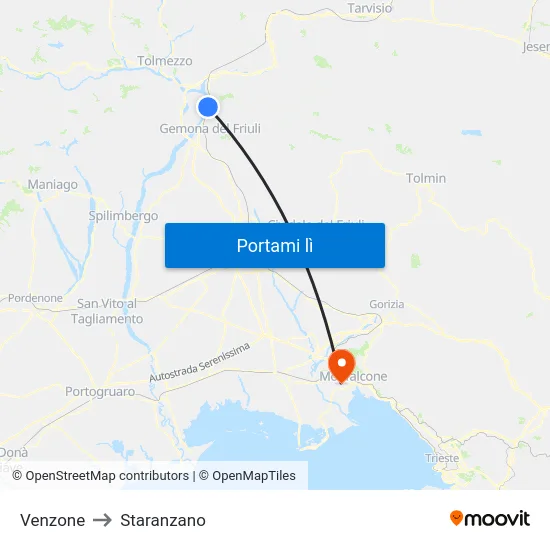 Venzone to Staranzano map