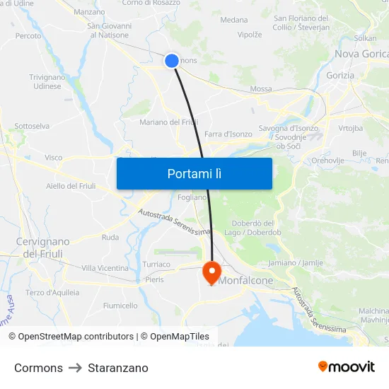 Cormons to Staranzano map