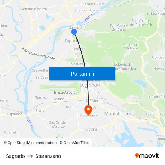 Sagrado to Staranzano map