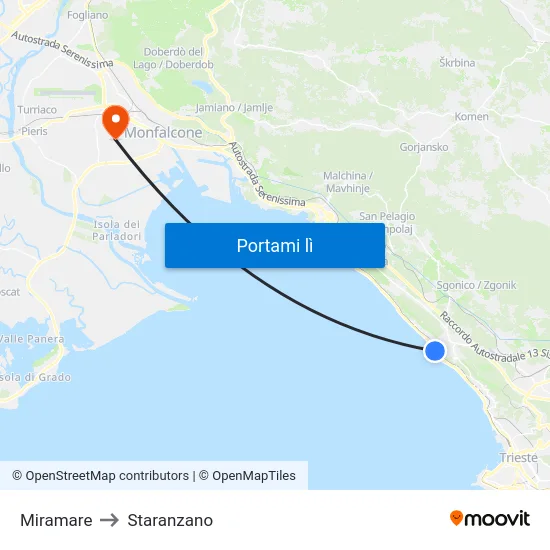 Miramare to Staranzano map