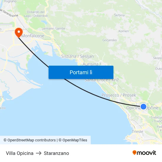 Villa Opicina to Staranzano map