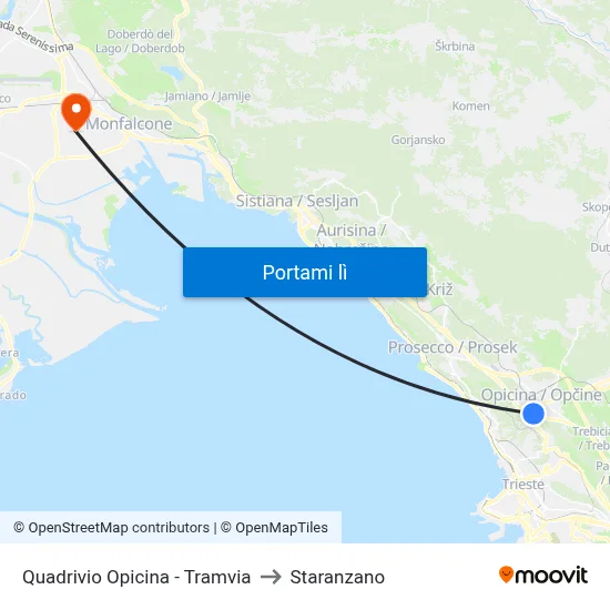 Quadrivio Opicina - Tramvia to Staranzano map