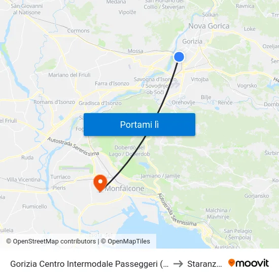 Gorizia Centro Intermodale Passeggeri (Corsia 1) to Staranzano map