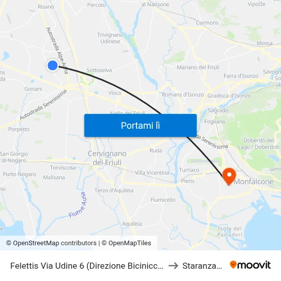 Felettis Via Udine 6 (Direzione Bicinicco) to Staranzano map