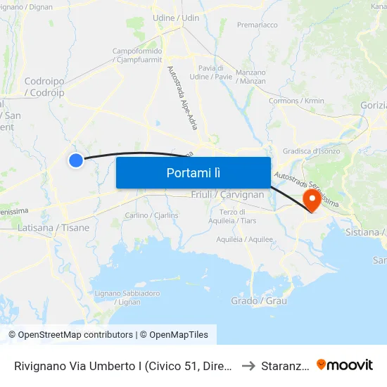 Rivignano Via Umberto I (Civico 51, Direzione Teor) to Staranzano map