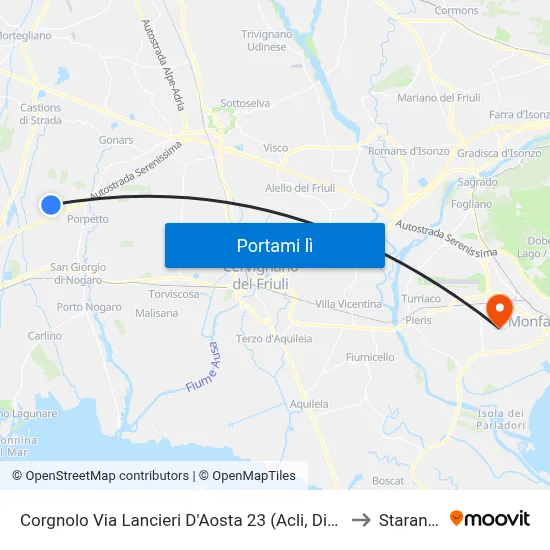 Corgnolo Via Lancieri D'Aosta 23 (Acli, Direzione Porpetto) to Staranzano map
