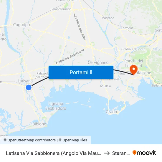 Latisana Via Sabbionera (Angolo Via Mauro, Direz.Ospedale) to Staranzano map
