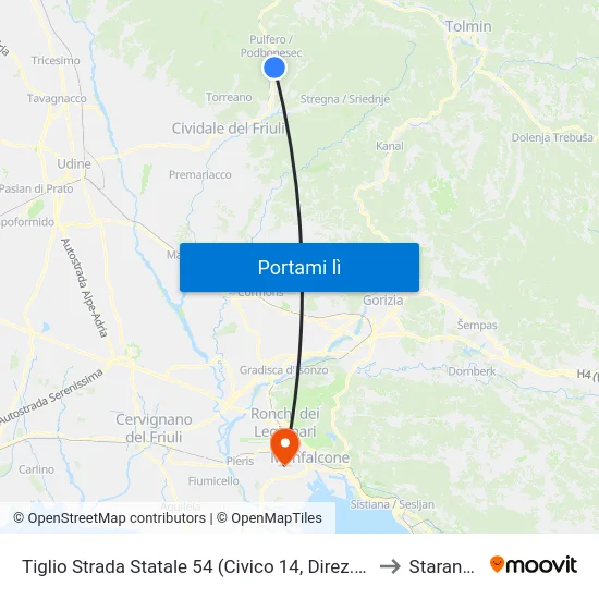 Tiglio Strada Statale 54 (Civico 14, Direz. Lasiz Pulfero) to Staranzano map