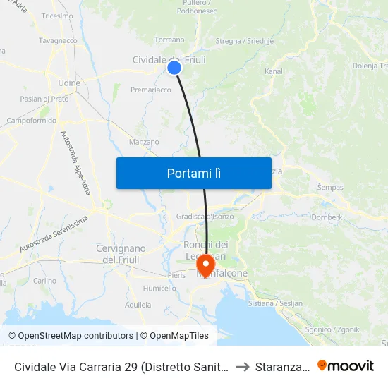 Cividale Via Carraria 29 (Distretto Sanitario) to Staranzano map