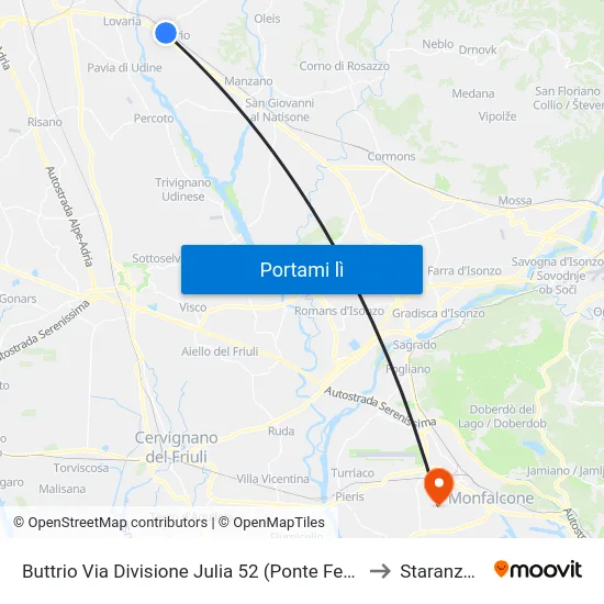 Buttrio Via Divisione Julia 52 (Ponte Ferrovia) to Staranzano map