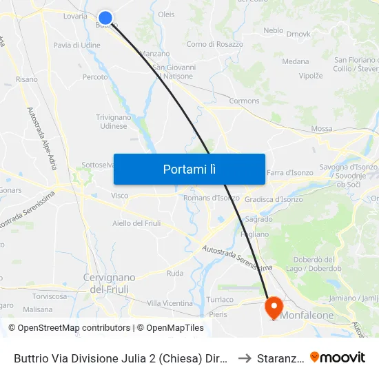 Buttrio Via Divisione Julia 2 (Chiesa) Direzione Udine to Staranzano map