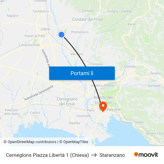 Cerneglons Piazza Libertà 1 (Chiesa) to Staranzano map