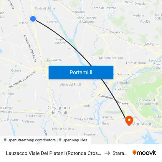 Lauzacco Viale Dei Platani (Rotonda Crosada, Dir. Palmanova) to Staranzano map
