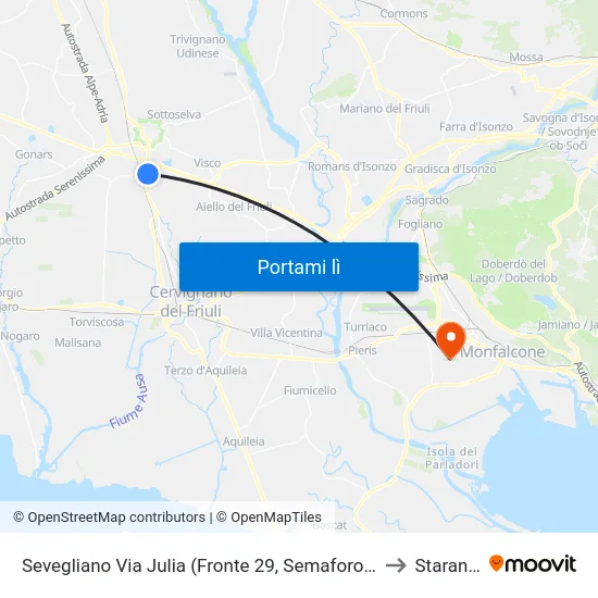 Sevegliano Via Julia (Fronte 29, Semaforo Sr352 Direzione Ud to Staranzano map