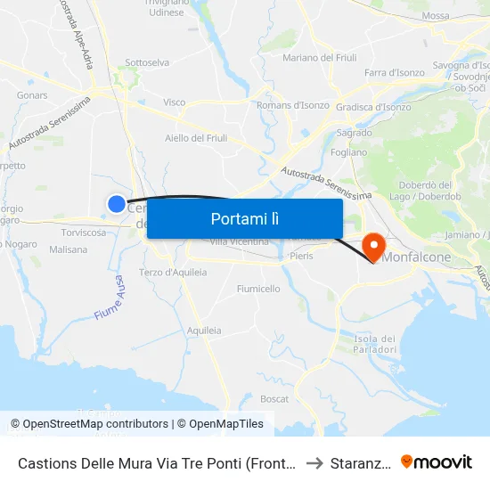 Castions Delle Mura Via Tre Ponti (Fronte Civico 2) to Staranzano map