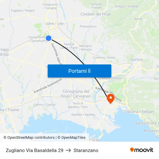 Zugliano Via Basaldella 29 to Staranzano map