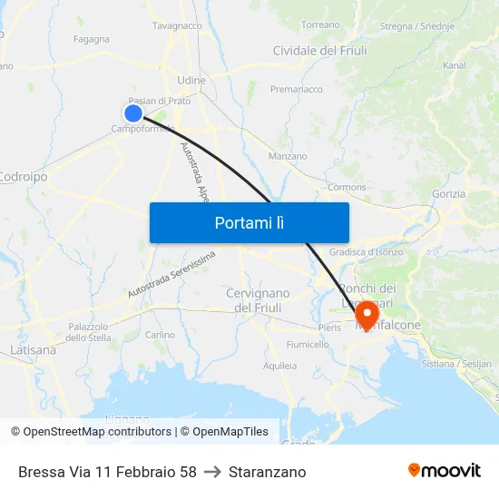 Bressa Via 11 Febbraio 58 to Staranzano map